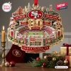 Front view of San Francisco 49ers 80th Anniversary Christmas Ornament featuring a 3D stadium and city skyline.