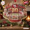 Front view of San Francisco 49ers 80th Anniversary Christmas Ornament featuring a stadium and skyline.