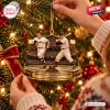 Close-up view of the San Francisco Giants Bobby Thomson ornament hanging on a lit Christmas tree.