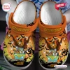 Top view of Scooby Doo Halloween Crocs clogs shoes featuring a spooky mystery machine van design.