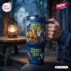 Hand holding a blue Scooby Doo Mystery Machine 40oz Tumbler with cartoon characters and ghost graphics.