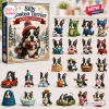 Front view of the Silly Boston Terrier Advent Calendar box displayed alongside its twenty-four figurine ornaments.