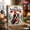 Front view of the Silly Boston Terrier Advent Calendar featuring a dog in winter hat and scarf.