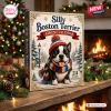 Front view of the Silly Boston Terrier Advent Calendar box on a mantelpiece.