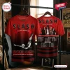 Front and back view of the Slash Flying Blind World Tour 2027 Red Shirt hanging on a clothing rack.