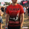 Front view of a person wearing the Slash Flying Blind World Tour 2027 Red Shirt outdoors.