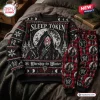 Front view of Sleep Token Worship The Winter Ugly Christmas Sweater paired with matching patterned pants.