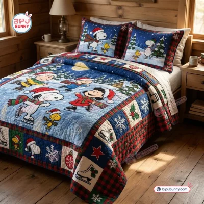 Snoopy Christmas Ice Skating Bedding Set Snoopy Christmas Ice Skating Bedding Set