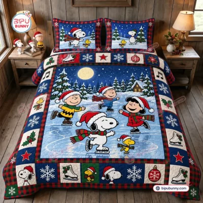 Snoopy Christmas Ice Skating Bedding Set