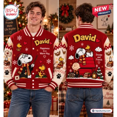 Snoopy Happiness Is A Warm Hug Varsity Jacket