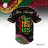 Front view of the Soror Monique Juneteenth baseball jersey with colorful text and patterns.