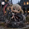 Front view of Soul Eater Maka Albarn collectible figure holding a large scythe on a gothic graveyard base.