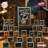 Front view of Space Stamps Collection Advent Calendar 2026 with box and array of acrylic ornaments.