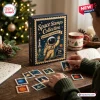 Close-up view of the Space Stamps Collection Advent Calendar 2026 with acrylic ornaments arranged on wooden table.
