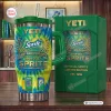 Front view of Sprite 68th Anniversary YETI Tumbler Cup with a matching green box on a wooden surface.