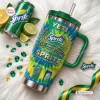Front view of Sprite 68th Anniversary YETI Tumbler Cup surrounded by lime slices and gemstones.