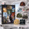 Front view of the Star Wars 24 Planet Adventures Advent Calendar box alongside miniature planet dioramas.