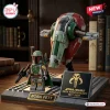 Front view of Star Wars Boba Fett Slave I building brick set with minifigure and anniversary plaque.