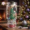 Front view of a Star Wars Christmas Tree 40oz Tumbler Cup featuring characters decorating a tree.