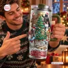 Man holding a Star Wars Christmas Tree 40oz Tumbler Cup featuring holiday character artwork.