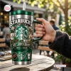 Hand holding a Starbucks 55th Anniversary 1971 - 2026 handle tumbler outdoors.