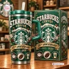 Front view of green Starbucks 55th Anniversary 1971-2026 tumbler with handle and matching gift box.