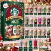 Front view of the Starbucks Holiday & Iconic Drinks Advent Calendar 2026 showing 24 miniature beverage ornaments.