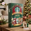 Front view of the Starbucks Holiday & Iconic Drinks Advent Calendar 2026 on a wooden table.