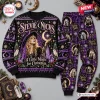 Front view of the Stevie Nicks Christmas Celestial Sweater and Jogger Set in black and purple with portraits and moon motifs.