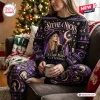 Front view of a Stevie Nicks Christmas Celestial Sweater and Jogger Set in purple and black.