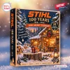 Angled view of the Stihl 100th Anniversary 1926-2026 Advent Calendar box featuring a snowy woodland cabin scene.