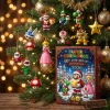 Front view of the Super Mario Bros. 40th Anniversary Mushroom Kingdom 2026 Advent Calendar box beside a decorated tree.