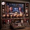 Front view of a Supernatural Christmas Advent Calendar 2026 wooden box filled with miniature figures and themed collectibles.