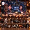 Front view of the Supernatural Christmas Advent Calendar 2026 box with miniature figures arranged on wooden shelves.