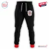 Front view of black sweatpants featuring white drawstrings and red ankle cuffs, paired with Sydney Roosters 2026 Grand Final design.