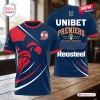 Front and back view of Sydney Roosters 2026 Premiers sports jersey featuring team colors and logos.