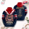 Front and back view of Sydney Roosters 2026 Premiers rugby hoodie with team graphics.