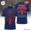 Front and back view of the Sydney Roosters 2026 Premiers rugby shirt in dark blue with red and white graphics.