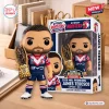 Front view of Sydney Roosters James Tedesco 2026 Vinyl Figure standing with a trophy next to its packaging box.