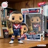 Front view of Sydney Roosters James Tedesco 2026 vinyl figure standing beside its decorated box holding a trophy.