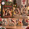Front view of the Templar Knight Resin Advent Calendar 2026 packaging alongside six collectible knight figurines.
