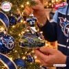 Close-up view of a football player figurine holding a football, designed as a Tennessee Titans Music City Miracle Christmas Ornament.