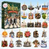 Front view of The Beatles Christmas Advent Calendar box with twenty distinct album and song-themed ornaments.