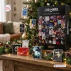 Front view of The Cure Cassette Tape Advent Calendar displayed on a wooden table with miniature cassette ornaments.