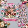 Front view of The Golden Girls Stay Golden Sweater and Jogger Set with pink palm tree holiday pattern.