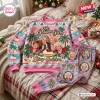 Front view of The Golden Girls Stay Golden Sweater and Jogger Set featuring pink holiday sweater and plaid pants.