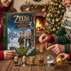 Family holding The Legend of Zelda Hyrule Legends 2026 Advent Calendar with holiday figurines on wooden table.