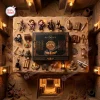 Top-down view of The Mummy 1999 Hamunaptra Advent Calendar with twenty-four numbered compartments and figurines.