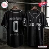 Front and back view of The Smashing Pumpkins Rats In A Cage Tour black baseball jersey hanging on wooden hangers.