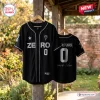 Front and back views of The Smashing Pumpkins Zero baseball jersey hanging outdoors.